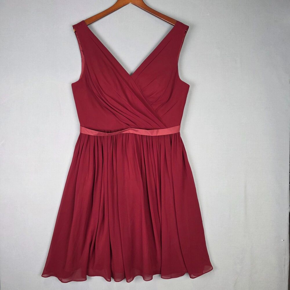AW.Bridal Bridesmaid Dress 14 Midi Prom Guest Red Spluce Top Pleated Skirt